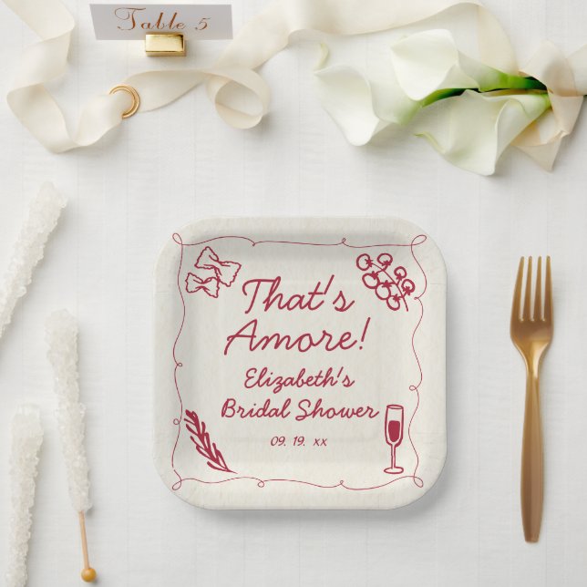 Assiettes En Carton Main tiré Retro Rouge Italien Décontracté Bridal B (Mariage)