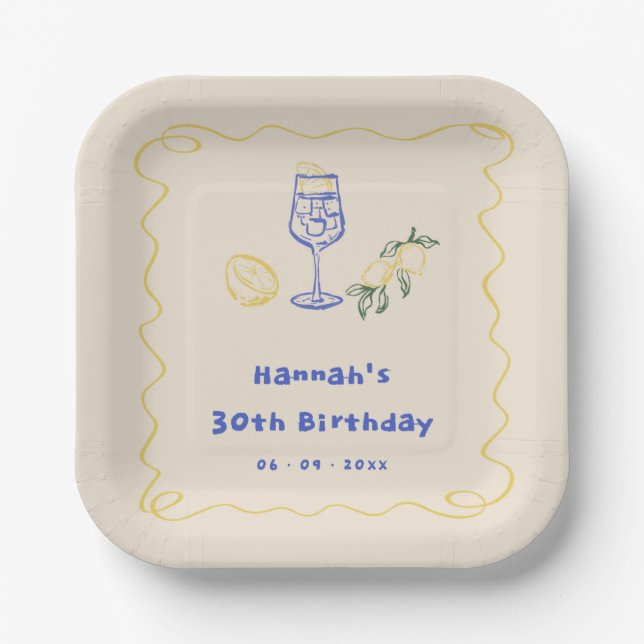 Assiettes En Carton Main tirée été Adulte 30e anniversaire (Recto)