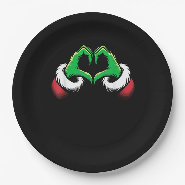 Assiettes En Carton Mains de coeur amusantes Noël (Devant)