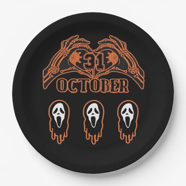 Assiettes En Carton Mains De Squelette Pour Halloween Classique (Devant)