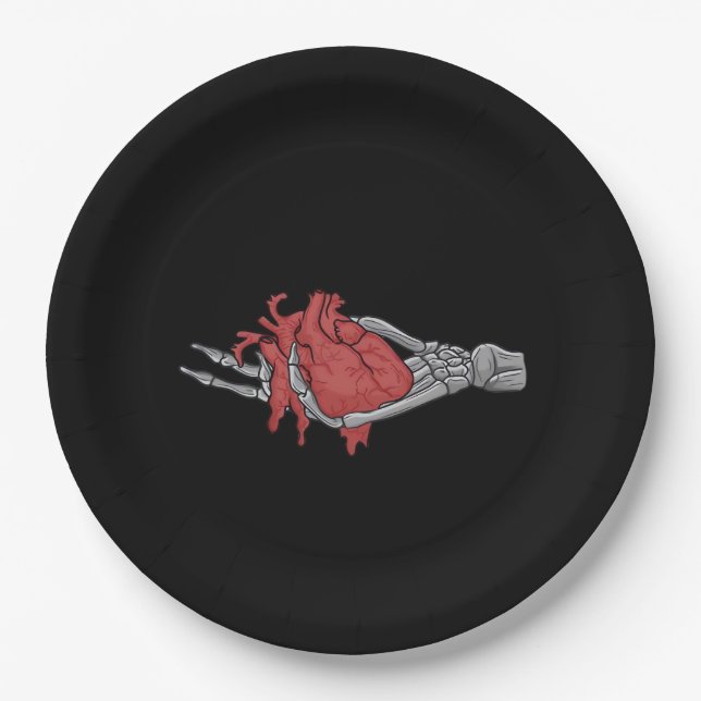 Assiettes En Carton Mains du squelette du coeur (Devant)