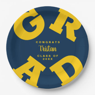 Assiettes En Carton Maïs jaune sur bleu Graduation personnalisée