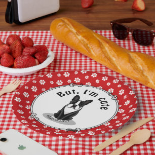 Assiettes En Carton Mais, je suis mignon Boston Terrier (noir) Chien d