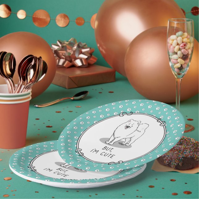 Assiettes En Carton Mais je suis mignon Samoyed Dog Funny Sammie (Multi)