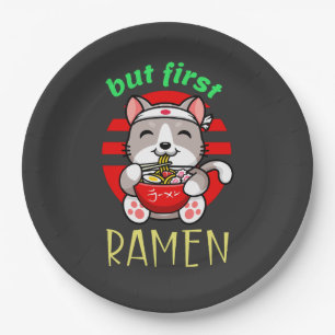 Assiettes En Carton mais premier Ramen. mignon chat manger Ramen