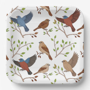 Assiettes En Carton Maison Bunting Birds Carré Motif