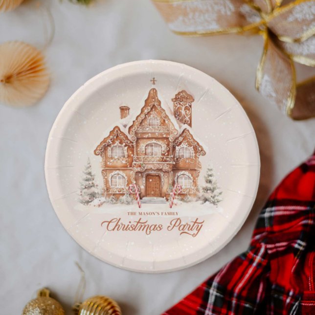 Assiettes En Carton Maison de pain d'épices de Noël personnalisée (Winter Holiday Christmas party  Plates)