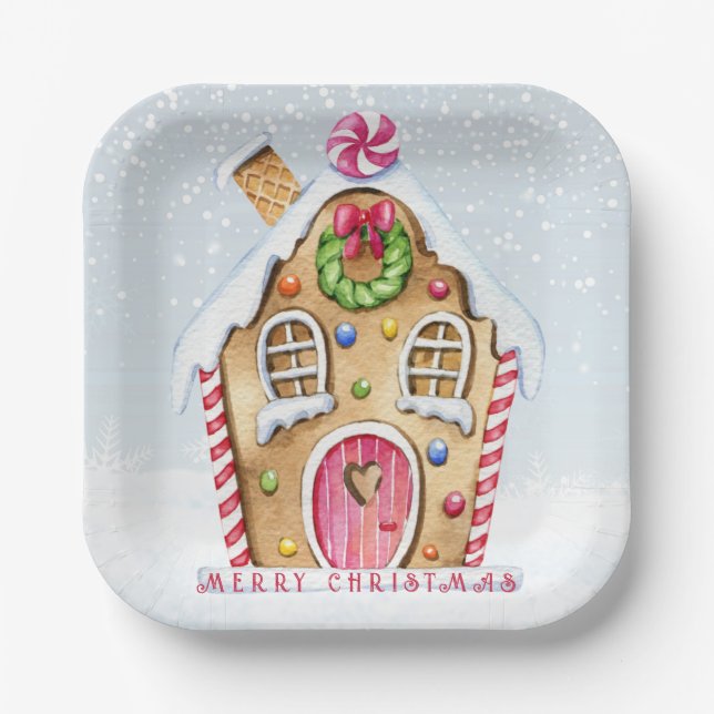 Assiettes En Carton Maison de pain d'épices Noël (Recto)