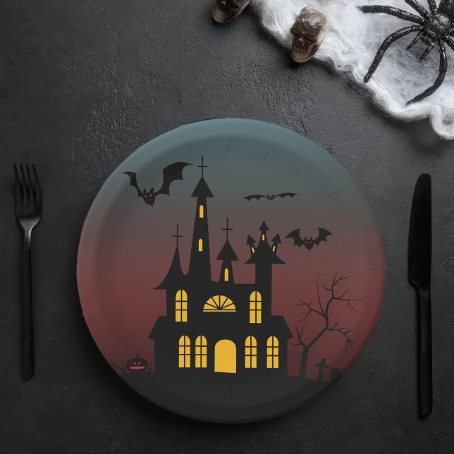 Assiettes En Carton Maison hantée d'Halloween (Halloween Haunted House Paper Plates)