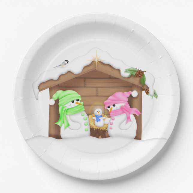 Assiettes En Carton Maître des neiges de Noël (Devant)