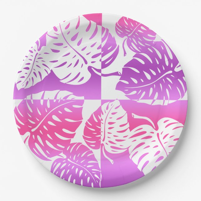 Assiettes En Carton Makua Monstera Tropical Hawaiian Striped Blend (Devant)