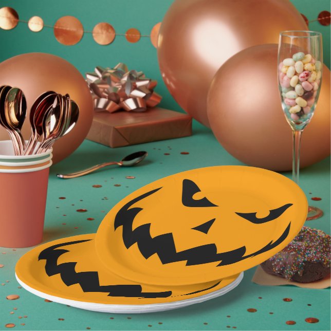Assiettes En Carton Mal Jack-o-Lantern Citrouille d'Halloween Face Mwa (Multi)