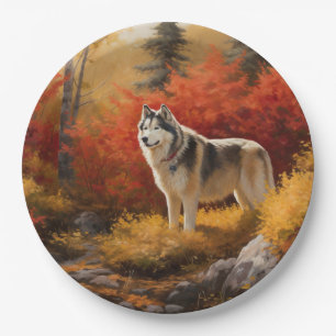 Assiettes En Carton Malamute en Alaska à l'automne Feuilles automne in