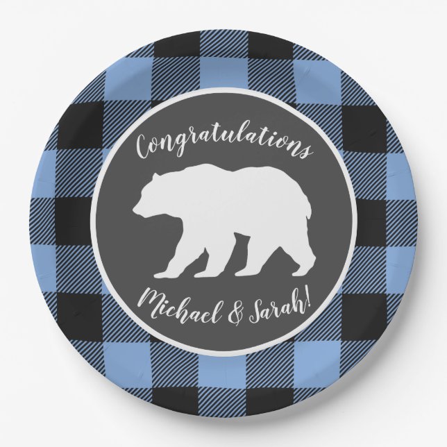 Assiettes En Carton Mama Bear Baby shower Woodland Lodge Boy Blue (Devant)