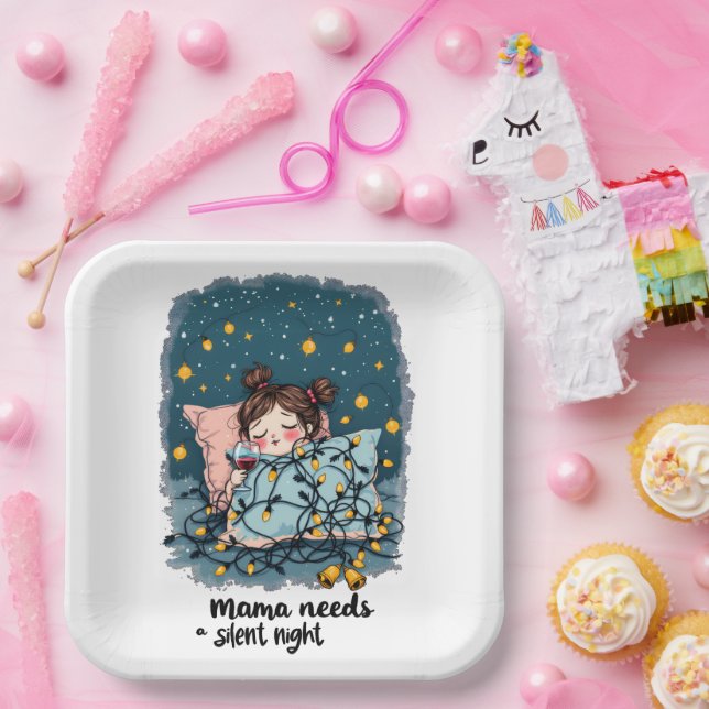 Assiettes En Carton Maman a besoin d'une nuit silencieuse (Fête)