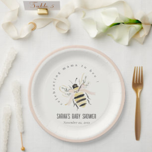 Assiettes En Carton Maman Abeille Mignonne au Pastel Fête de Naissance