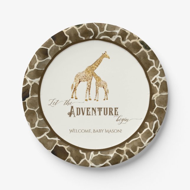Assiettes En Carton Maman et bébé mignons de girafe d'aquarelle de (Devant)