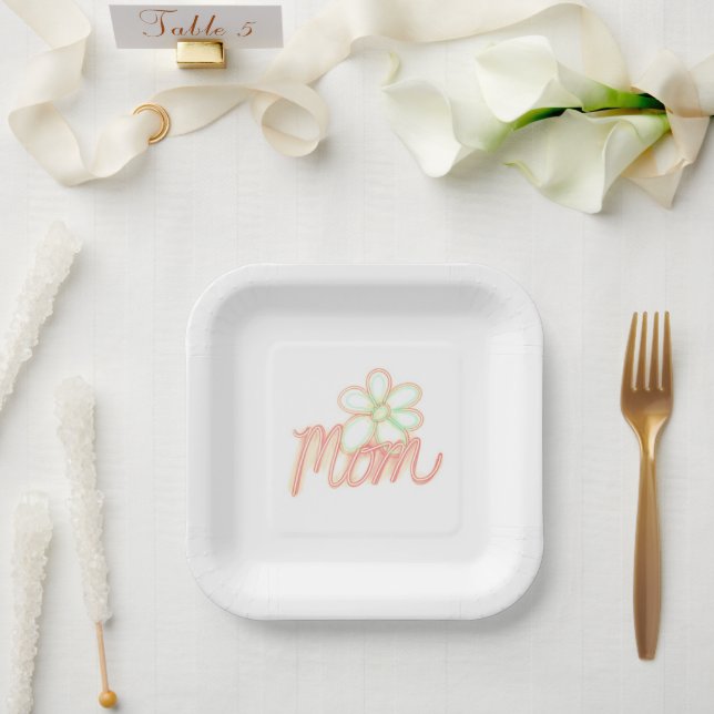 Assiettes En Carton Maman Fleur Art (Mariage)