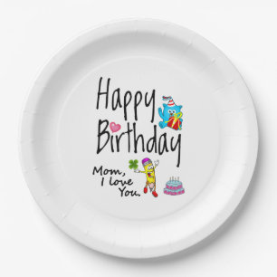 Assiettes En Carton Maman, je t'aime. Joyeux anniversaire.