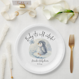 Assiettes En Carton Manchot arctique mignon - bébé il fait froid dehor