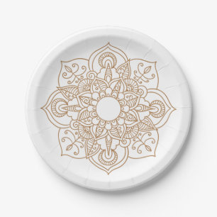 Assiettes En Carton Mandala Brown Boho Indian Modern Vintage Wedding