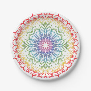 Assiettes En Carton Mandala dégradé ombré arc-en-ciel