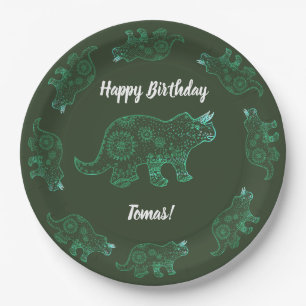 Assiettes En Carton Mandala Dinosaur, garçon fête d'anniversaire Plaqu