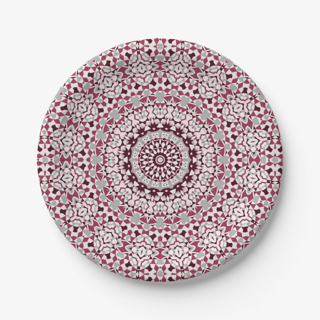 Assiettes En Carton Mandala est bordeaux-gris (Devant)