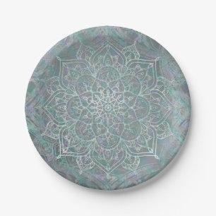 Assiettes En Carton Mandala iridescent Boho de miroitement chic