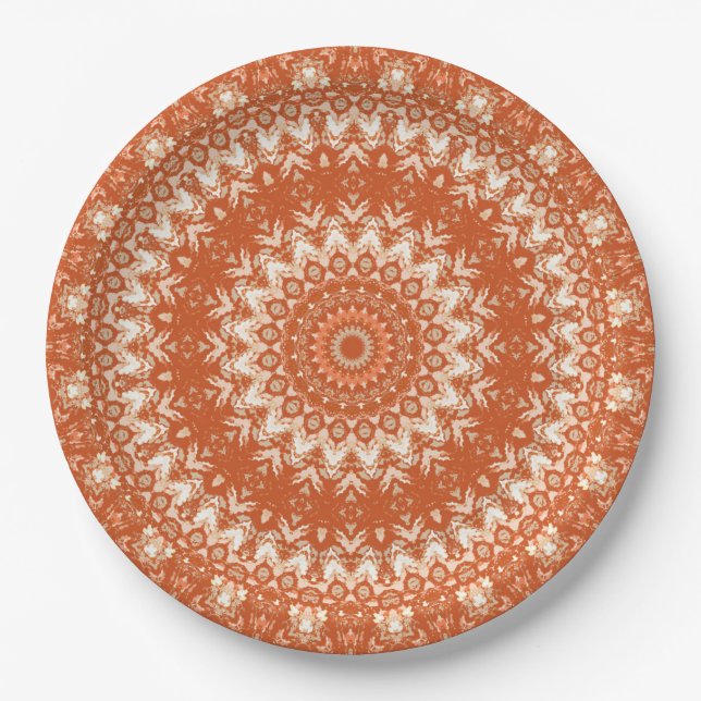 Assiettes En Carton Mandala orange. (Devant)
