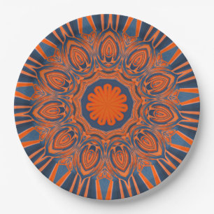 Assiettes En Carton Mandala orange de bleu marine