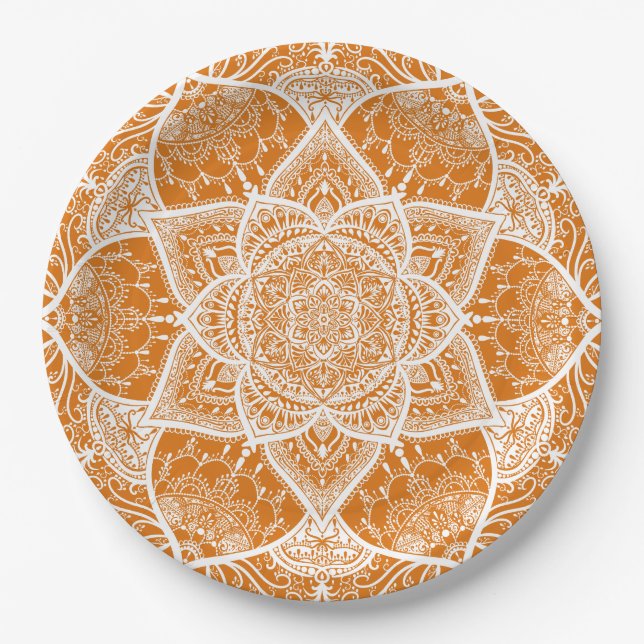Assiettes En Carton Mandala orange et blanc - Loergann en Citrouille (Devant)