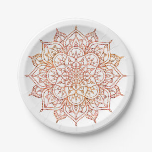 Assiettes En Carton Mandala rose et orange sur Glam blanc