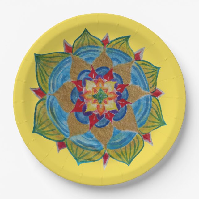 Assiettes En Carton Mandala Yellow Gold colofro Plaques en papier Zen (Devant)
