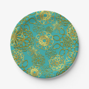 Assiettes En Carton Mandalas Floraux Dorés Fête de Mariage Enterrement