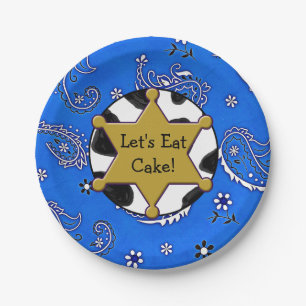 Assiettes En Carton Mangeons du gâteau Sheriff Badge bleu Bandanna Pla