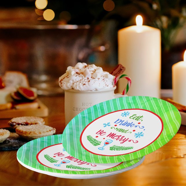 Assiettes En Carton Mangez, buvez et soyez joyeux, Fêtes de Noël, ZSSP (Eat, Drink and Be Merry, Christmas Holiday, ZSSPG Paper Plates)