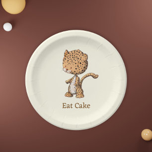 Assiettes En Carton Mangez du gâteau bébé Leopard Safari Plaques papie
