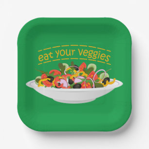 Assiettes En Carton Mangez vos Légumes Citer salade fraîche mélange bo