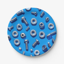 Manly Man Gear Head Nuts and Bolts paper plates