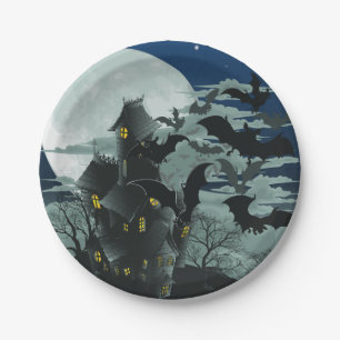Assiettes En Carton Manoir Hanté Chauves-Souris Pleine Lune Épouvantab