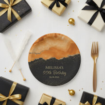 Marbre Aquarelle Pailleté Or Brûlé Orange