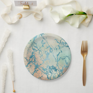 Assiettes En Carton Marbre de luxe Belle veine Turquoise jaune et co