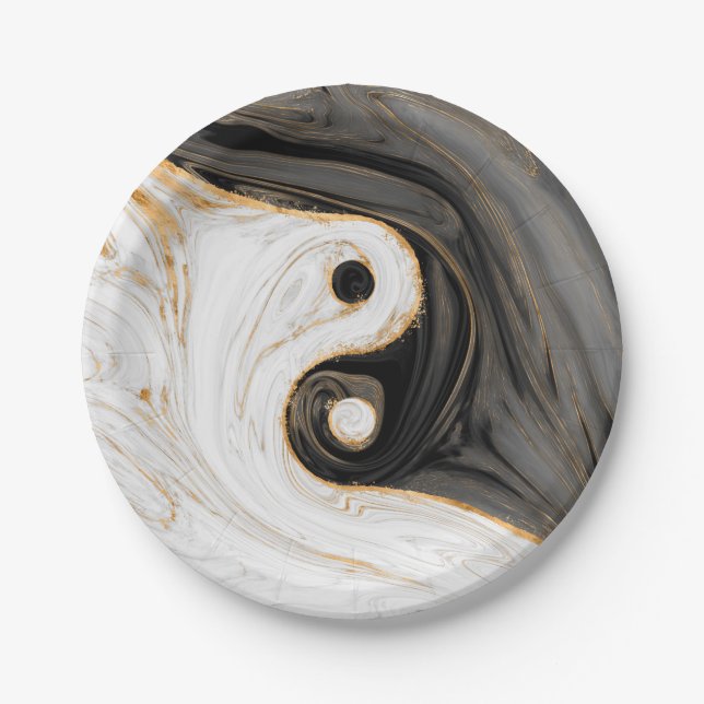 Assiettes En Carton Marbre liquide Yin Yang (Devant)