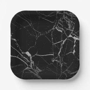 Assiettes En Carton Marbre noir et argent de la veine