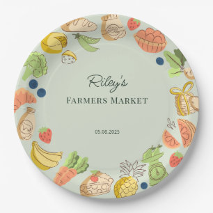 Assiettes En Carton Marché des agriculteurs verts Fête d'anniversaire
