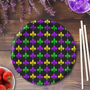 Assiettes En Carton Mardi Gras Fleur de Lis Motif