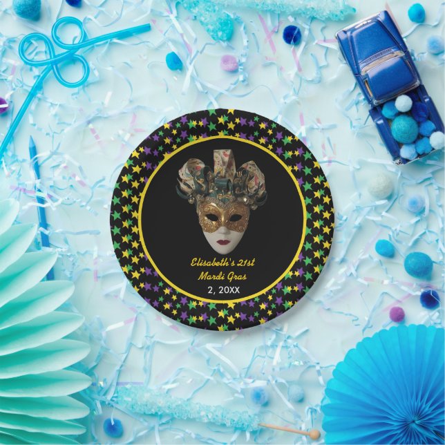 Assiettes En Carton Mardi Gras Masque 21e fête d'anniversaire (Fête)