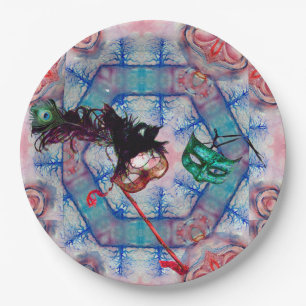 Assiettes En Carton MARDI GRAS MASQUERADE BALL MASK bleu rose violet