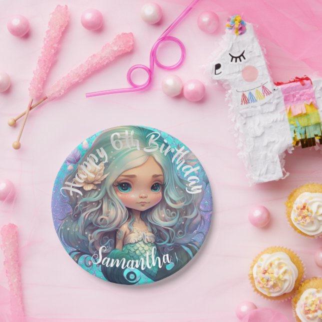 Assiettes En Carton Mare Sirène Océan bleu (Fête)